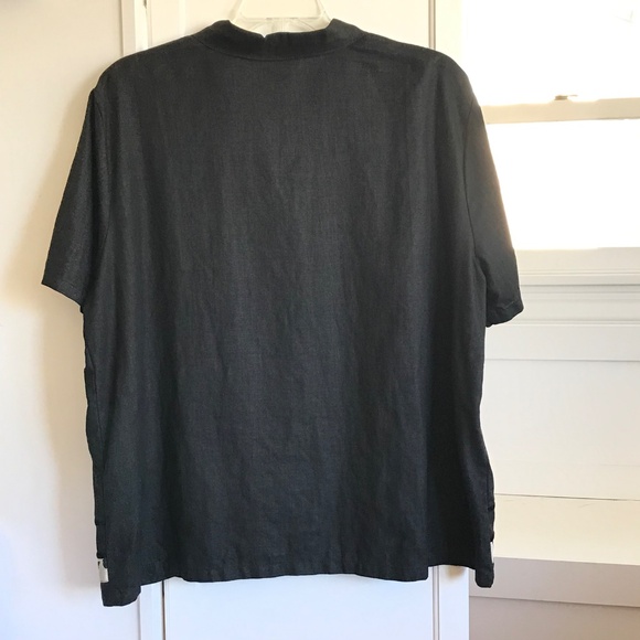 HOT COTTON 100% Linen Blouse Button Down Tunic Top Black Women’s Plus Size 2X - Picture 2 of 16